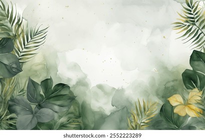 Hermosa pintura de acuarela de hojas tropicales vibrantes y flores brillantes sobre fondo blanco, contraste llamativo que da vida a la belleza natural. Fondo de Vector de hermosa acuarela