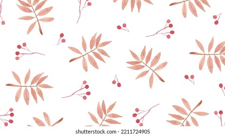 Hermoso patrón acuarela de ramas con hojas rosas. Papel acuático vectorial con papel de pared floral blanco y rosa.