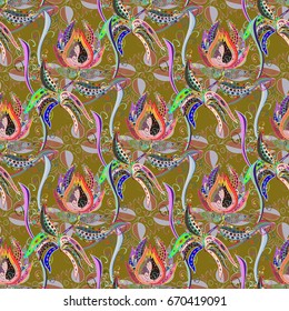 Beautiful watercolor pattern with flowers. Vector illustration. On colorful background.