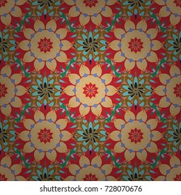 Beautiful watercolor pattern with flowers. Vector illustration. On beige, red and brown colors.