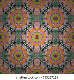 Beautiful watercolor pattern with flowers. Vector illustration. On green, yellow and gray colors.