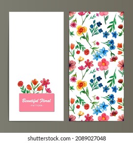 Beautiful watercolor pink floral wedding card set template