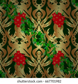 Beautiful watercolor primula flowers on a green background. Bright painting inspired primula flower print. Vector seamless background.