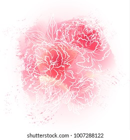 Beautiful watercolor print with flowers. Template for romantic greeting card or wedding invitation. Vector.