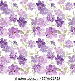 Beautiful watercolor purple flower seamless pattern for background, fabric, textile, fashion, wallpaper, wedding, banner, sticker, decoration etc.