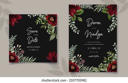 Beautiful Watercolor Red Flower Wedding Invitation Card