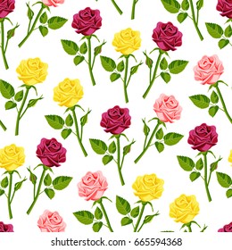 Beautiful watercolor rose flower set handmade style illustration seamless pattern background