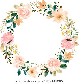 Beautiful watercolor rose flower wreath for wedding, birthday, card, background, invitation, wallpaper, sticker, decoration etc.