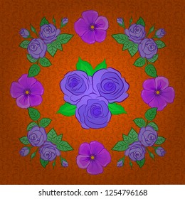 Beautiful watercolor rose flowers and green leaves in green, orange and violet colors. Bright painting inspired rose flower print. Vector seamless background.