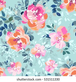 beautiful watercolor roses, bright painting inspired flower print ~ seamless background 