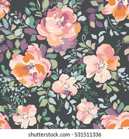 beautiful watercolor roses, vintage painting inspired flower print ~ seamless background 