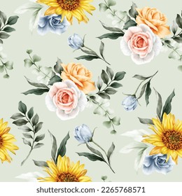 beautiful watercolor spring floral seamless pattern