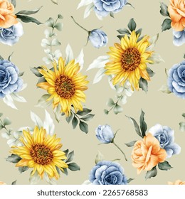 beautiful watercolor spring floral seamless pattern