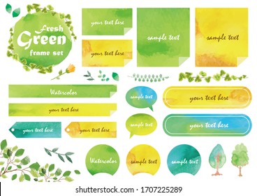 Beautiful watercolor style fresh green frame set