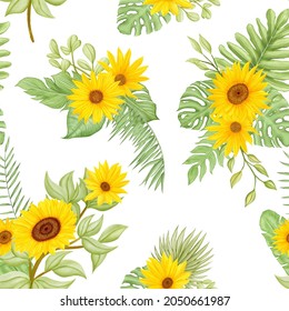 Beautiful watercolor sunflower seamless pattern