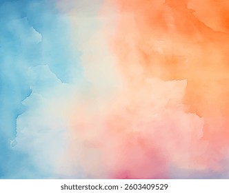 A beautiful watercolor vector background showcases gentle gradients of blue, orange, and pink. Perfect for various design projects, this abstract design adds a vibrant touch to any creative endeavor