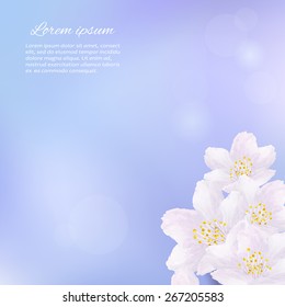 Beautiful watercolor  vector illustration with sakura flowers.  Stylish spring background with a place for text, good for cards, invitations