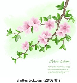 Beautiful watercolor  vector illustration with stylized flowering branch