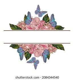 beautiful watercolor vector template design. Luxurious boho style wallpaper with peonies and butterflies. beauty and spring concept. For banner, poster, internet and packaging, cosmetics, invitations,