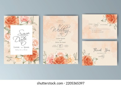 Beautiful Watercolor wedding card template set with floral and leaves decoration