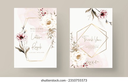 beautiful watercolor wedding invitation card with elegant bohemian flower and foliage
