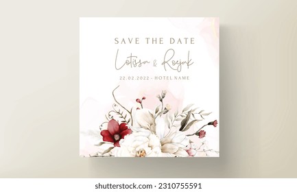 beautiful watercolor wedding invitation card with elegant bohemian flower and foliage