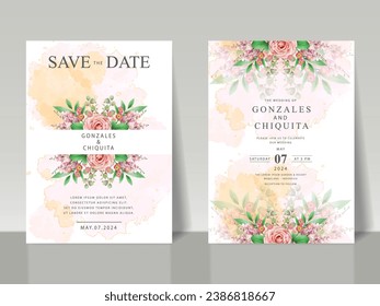 beautiful watercolor of wild red flowers and leaves wedding invitation card