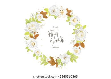 Beautiful watercolour white rose wreath design