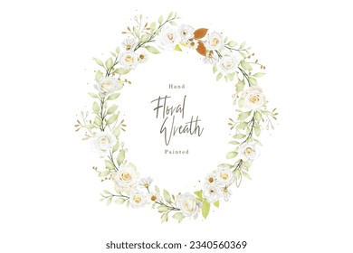 Beautiful watercolour white rose wreath design