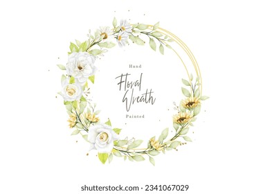 Beautiful watercolour white rose wreath design