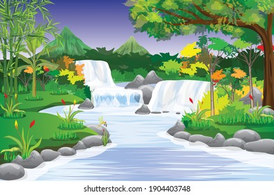 beautiful waterfall in forest vector design