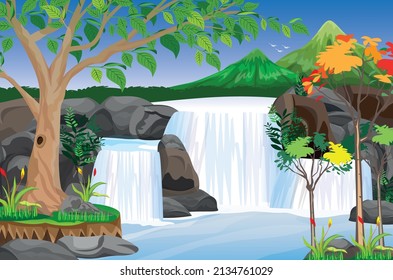 beautiful waterfall in forest vector design