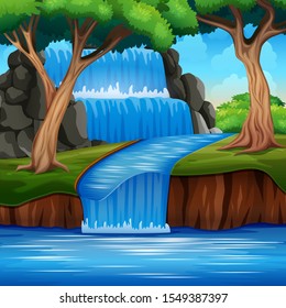 A beautiful waterfall landscape background in forest