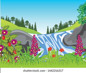 Beautiful waterfall on background of the year nature