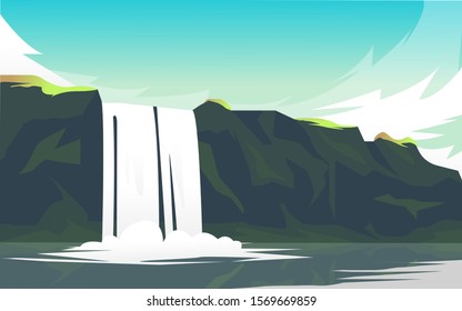 beautiful waterfall that flows from the cliff