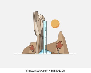 beautiful waterfall with trees in mountain landscape