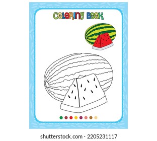 Beautiful watermelon cartoon with full color watermelon. Coloring book or page