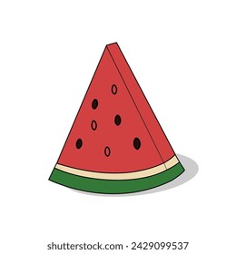 Beautiful watermelon slices. Vector Illustration fresh watermelon fruit with seeds. Red, green, black, white. New version cute watermelon. Icon, symbol, sign, country. 
