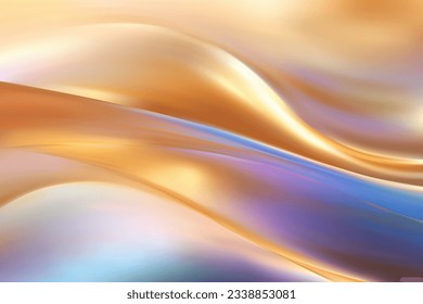 Beautiful wavy abstract gold foil hologram background with purple and blue hues. Soft and gentle color transitions. Fantasy vintage blurred backgraund. Gradient mesh wave vector wallpaper