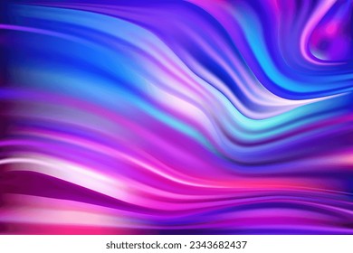 Beautiful wavy abstract purple foil hologram background with pink and blue hues. Bright color transitions. Fantasy vintage blurred backgraund. Gradient mesh wave vector wallpaper