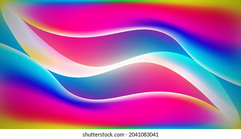 Beautiful wavy fluid light and rainbow gradient. Colorful abstract neon liquid 3d shapes. Futuristic background design template for wallpaper, banner, poster, cover, flyer, presentation, advertising
