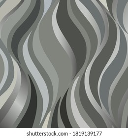 Beautiful Wavy Hair Style Pattern In Grey Monochrome Design. Vector Illustration