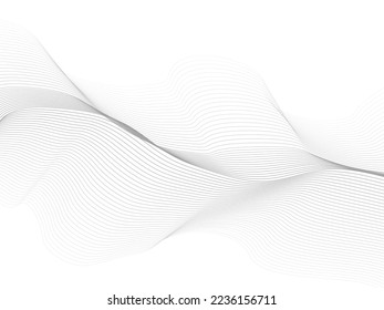  Beautiful wavy line on a white background. Horizontal banner template. Abstract futuristic template. Chrome technological wallpaper.