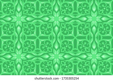 Beautiful web background with green floral seamless pattern