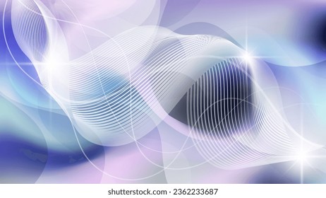 Beautiful web wallpaper in soft colors. Flashes of light, intertwining wavy lines against a background of overlapping abstract shapes and mixing of colors. Vector.