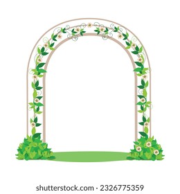 A beautiful wedding arch decorated with delicate flowers and foliage in a simple style. Vector illustration for wedding decorations, postcards or social networks on a white background.