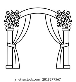 Beautiful wedding arch design adorned with floral arrangements and elegant fabric drapes for marriage event ceremony decor.