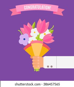 Beautiful wedding  bouquet isolated on background in a flat style. Wedding flat flowers congratulation card isolated. Vector illustration. EPS 10