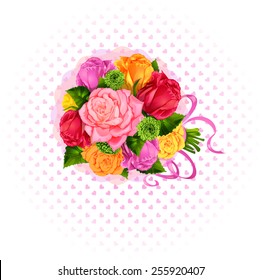 Beautiful wedding bouquet with roses. Isolated vector illustration.