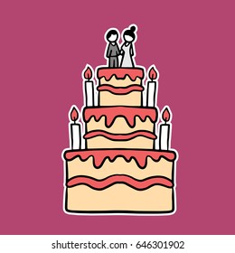 Beautiful wedding cake icon. Great for wedding holiday cards invitations design. Vector illustration